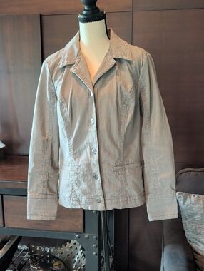 Christopher & Banks Light Taupe Button-Front Jean Jacket
